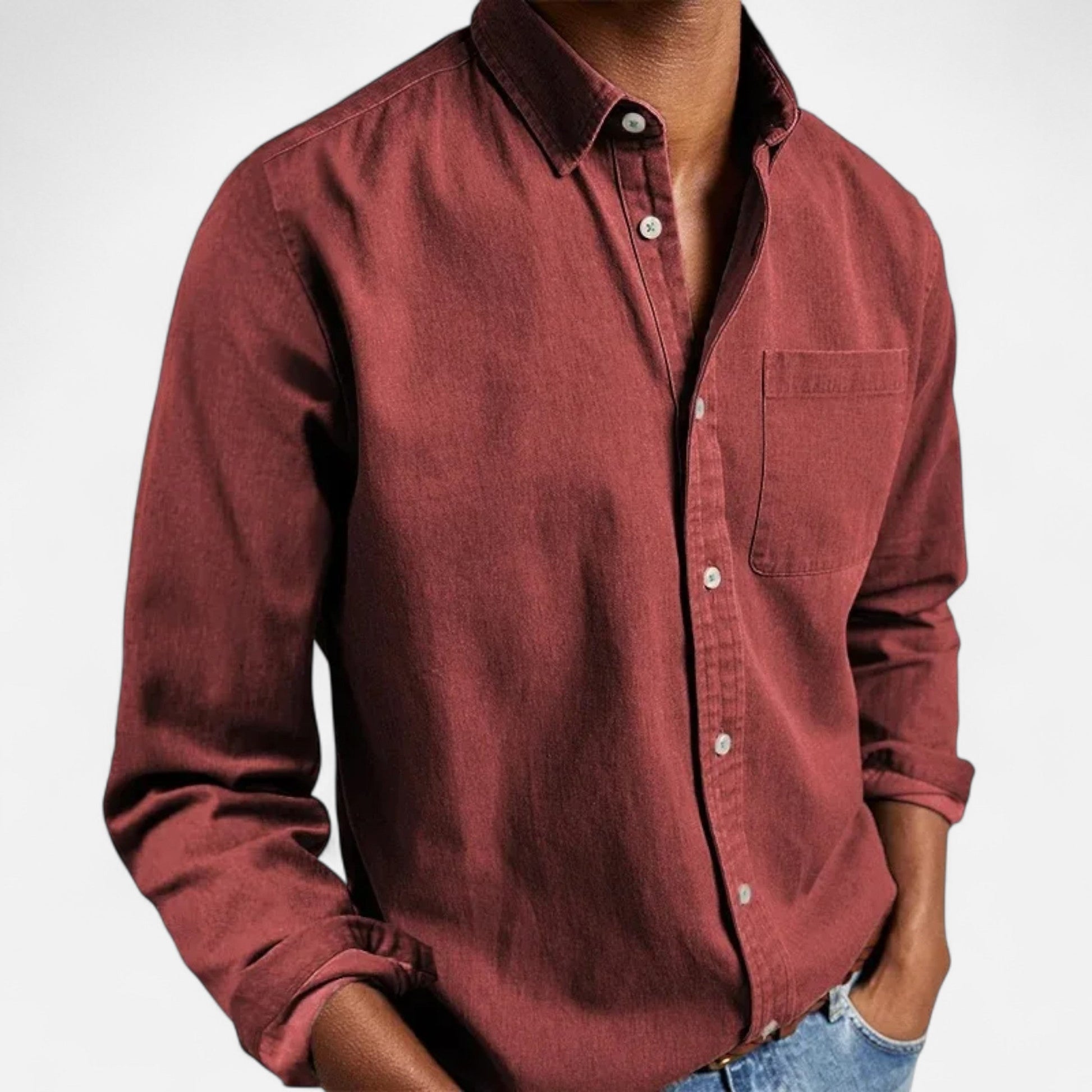 Men’s Formal Solid Button Long-Sleeve Shirt with Turn-Down Collar