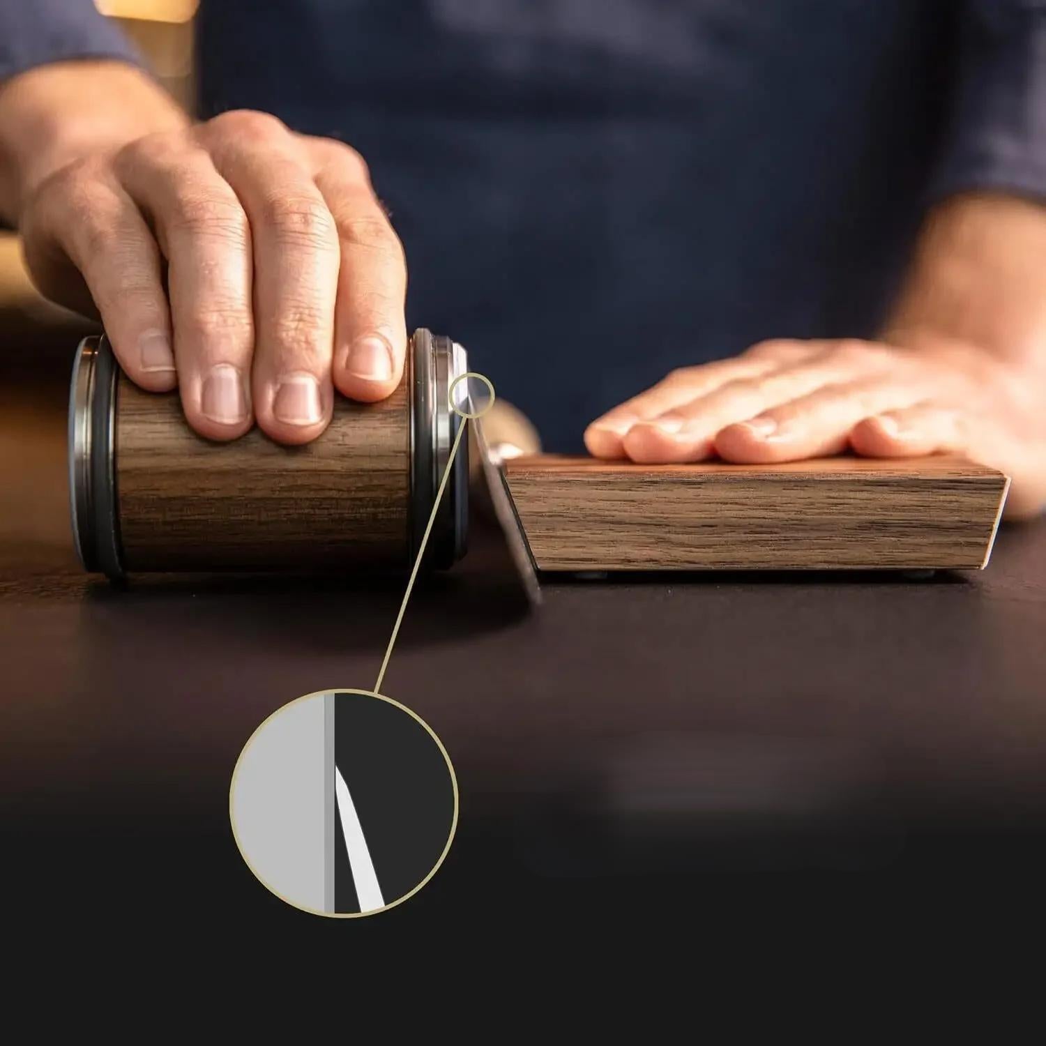 Efficient 2-in-1 Rolling Knife Sharpener Dual-Angle with Magnetic Knife Holder