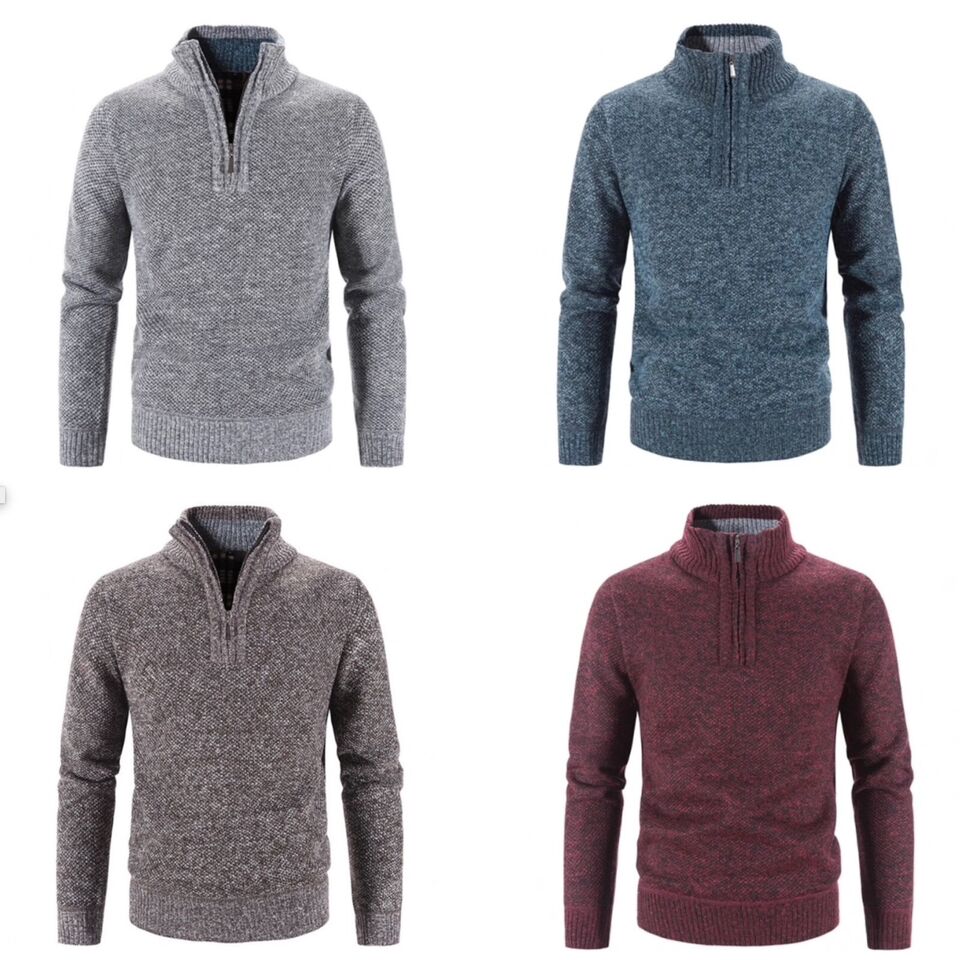 Men's Retro Stand-Up Zipper Collar Winter Sweater