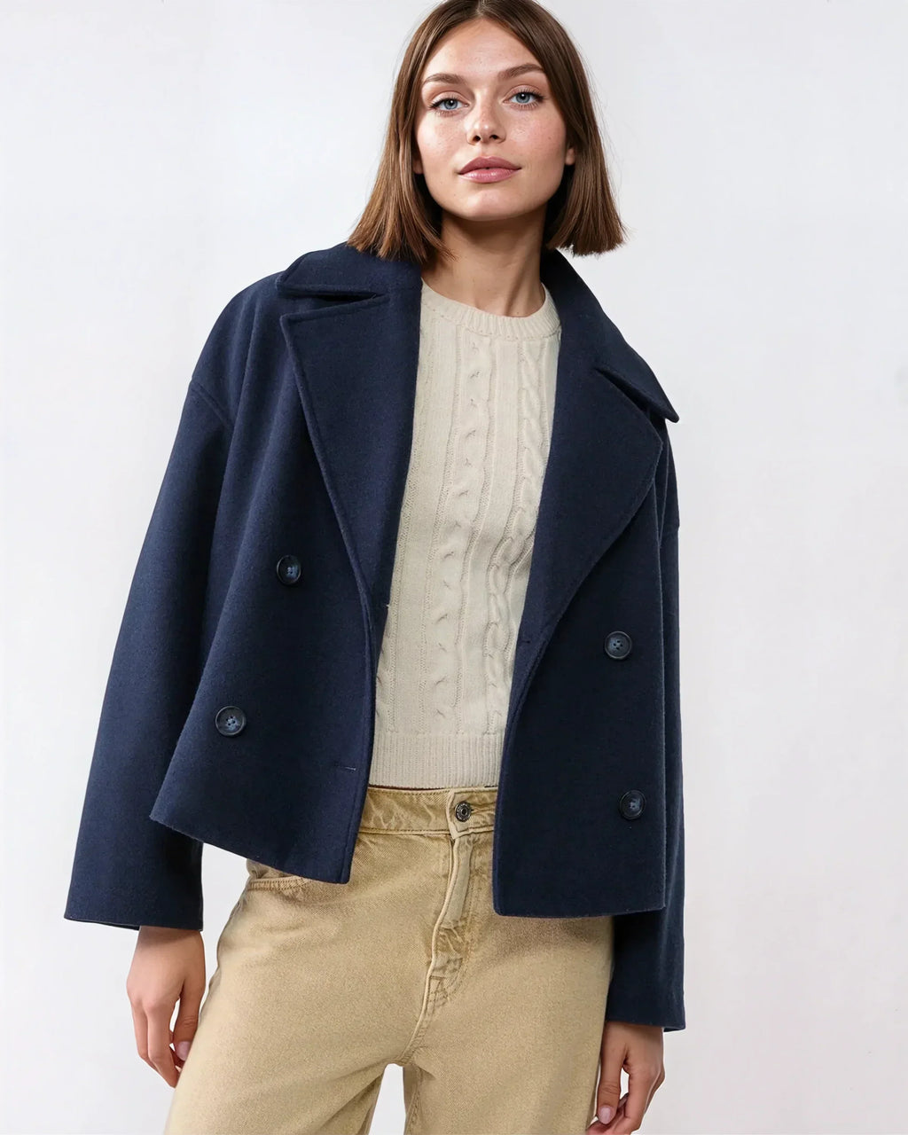 Veste chaude flatteuse à larges revers pour l’hiver pour femme