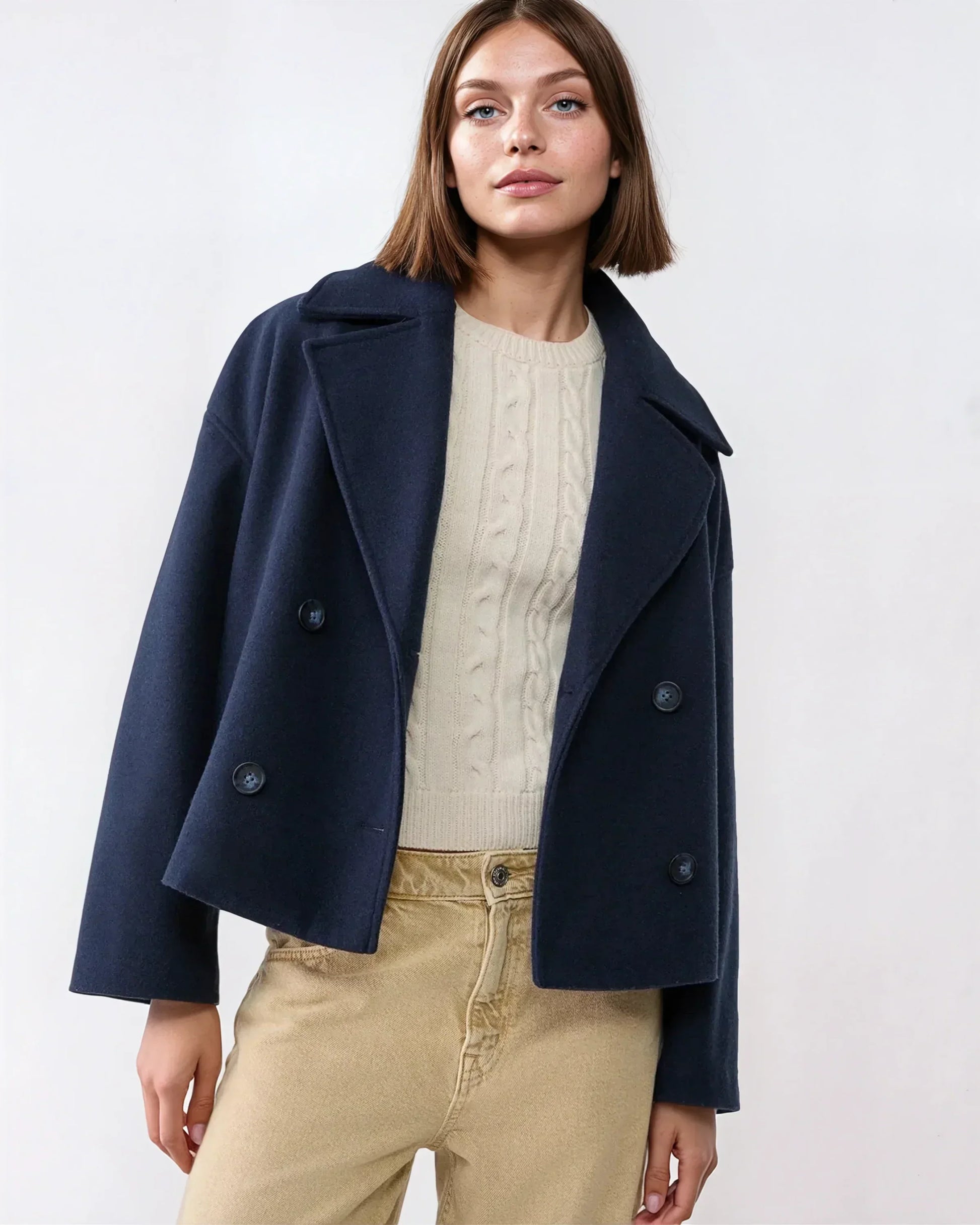 Veste chaude flatteuse à larges revers pour l’hiver pour femme