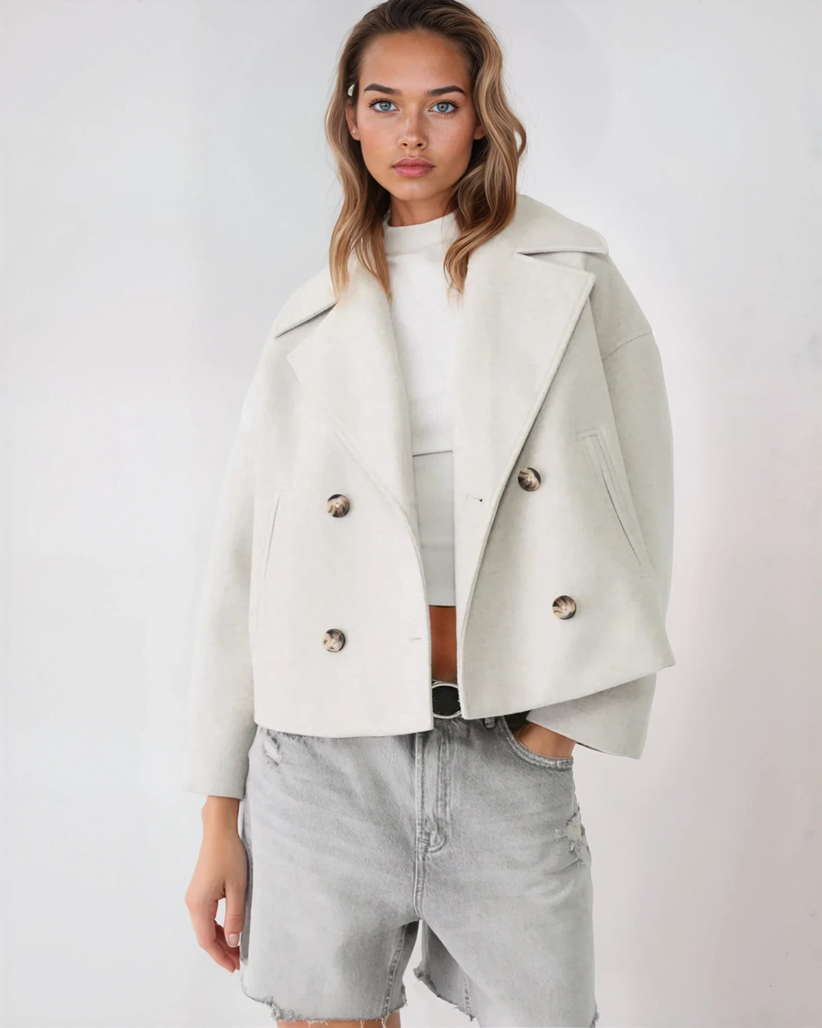 Veste chaude flatteuse à larges revers pour l’hiver pour femme