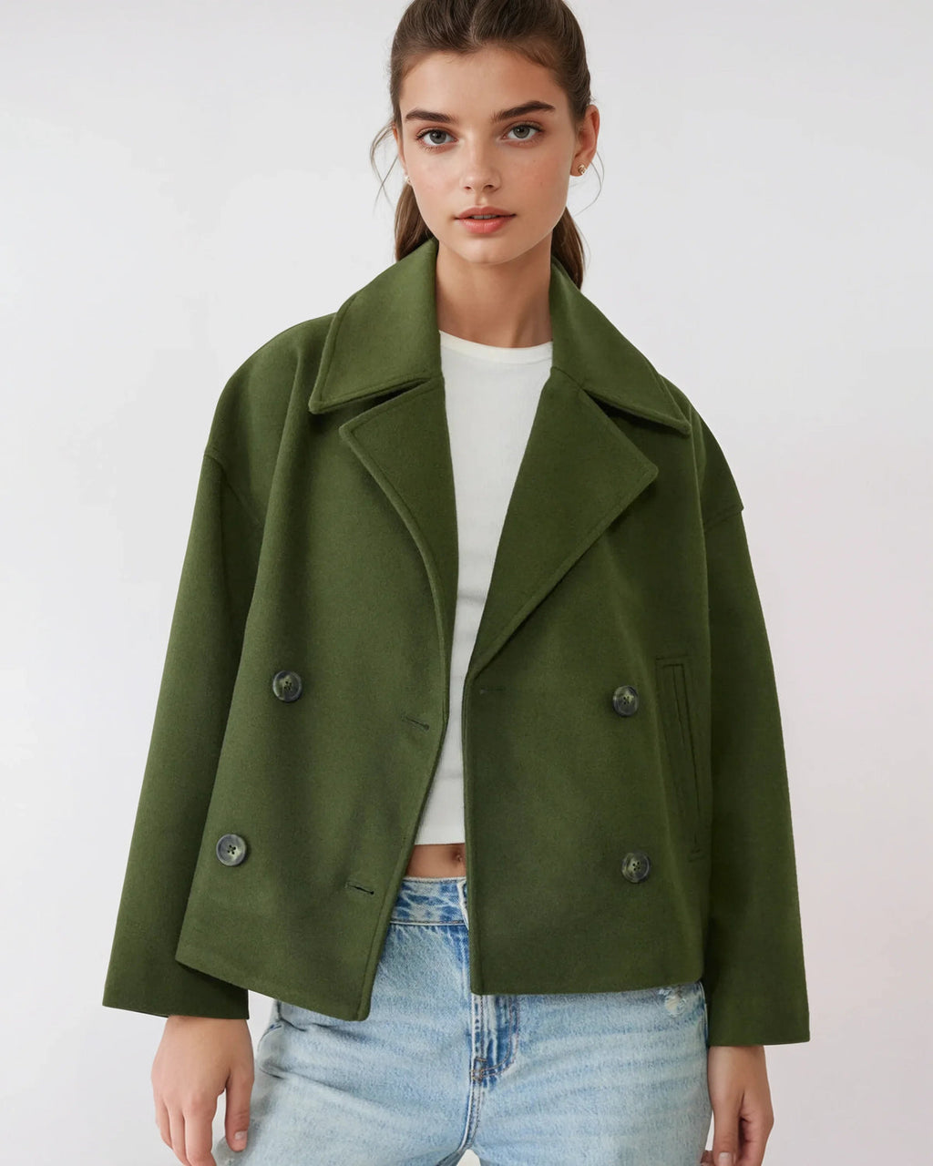 Veste chaude flatteuse à larges revers pour l’hiver pour femme