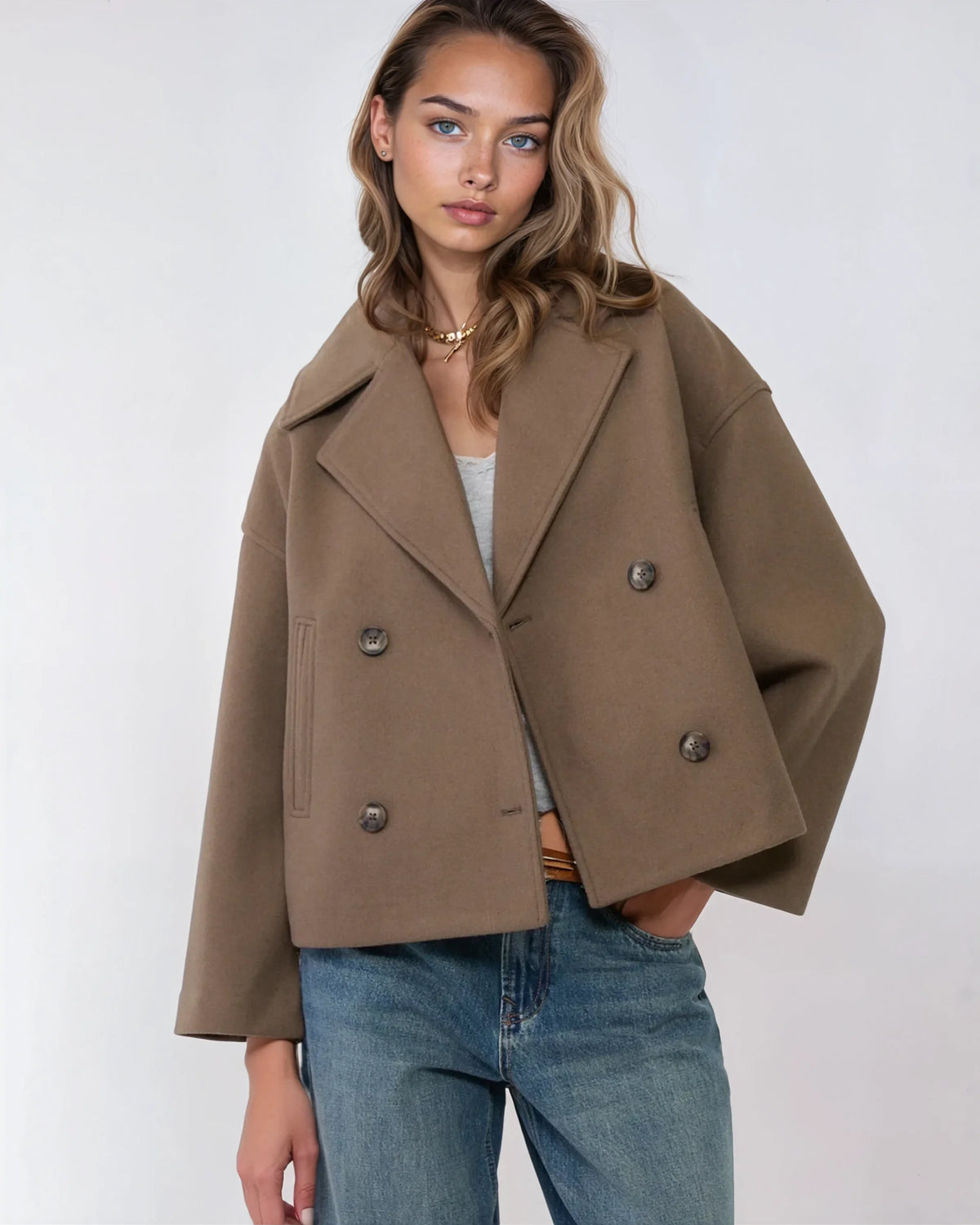 Veste chaude flatteuse à larges revers pour l’hiver pour femme