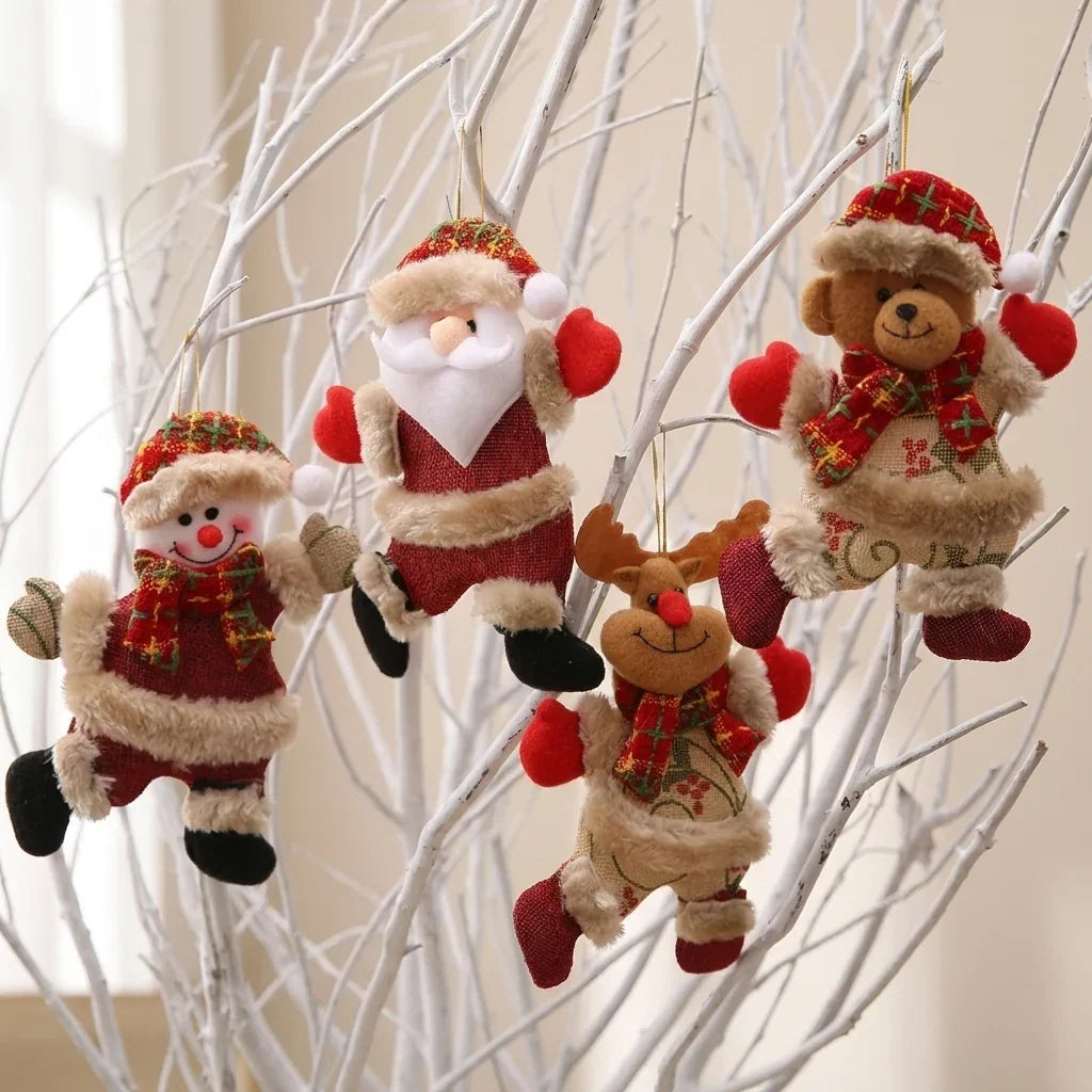 4 Piece Plush Christmas Tree Ornaments Faux Fur Trim