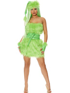 Women 4 Piece Faux Fur Green Monster Costume - Image 3