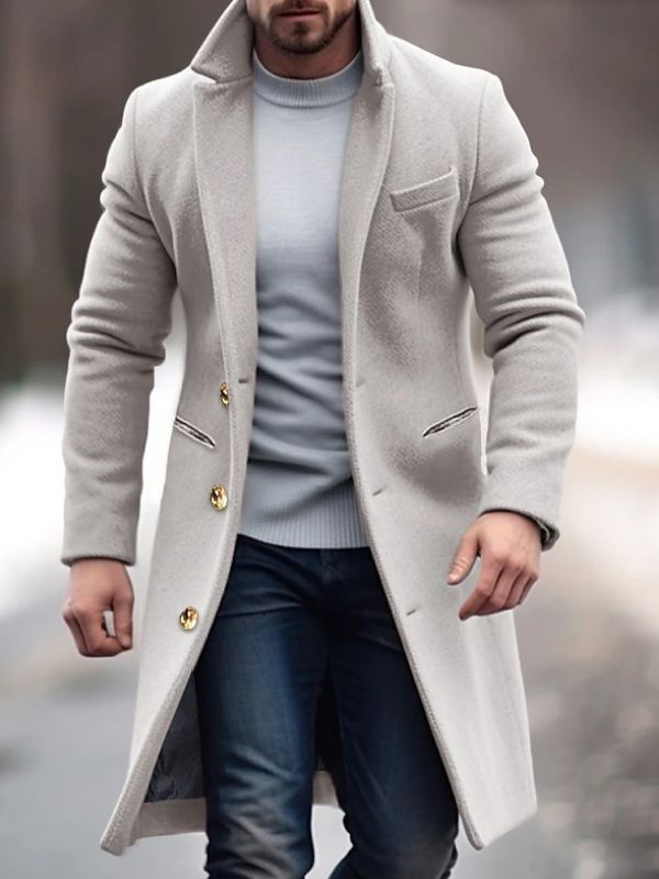 Men's Winter Buttons Slim Fit Long Coat with Practical Pockets
