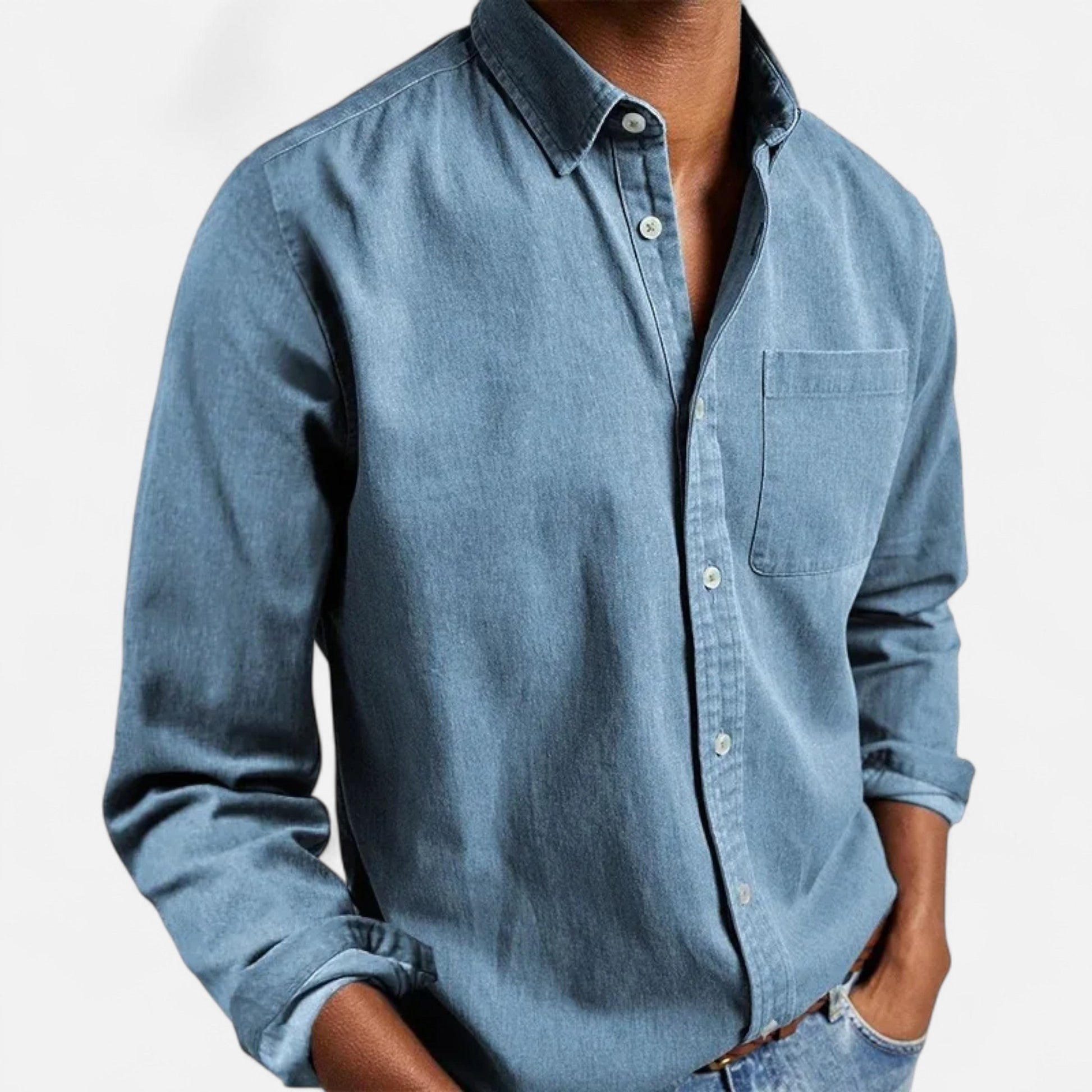 Men’s Formal Solid Button Long-Sleeve Shirt with Turn-Down Collar