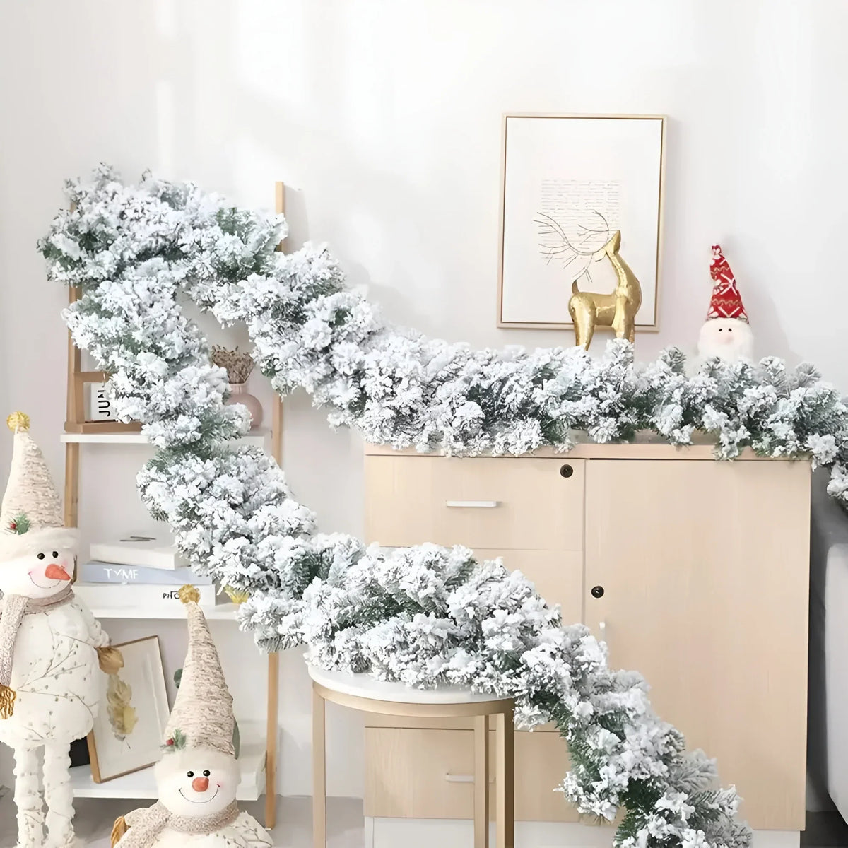 Snow Flocked Artificial Pine Christmas Garland Bendable Wire Core