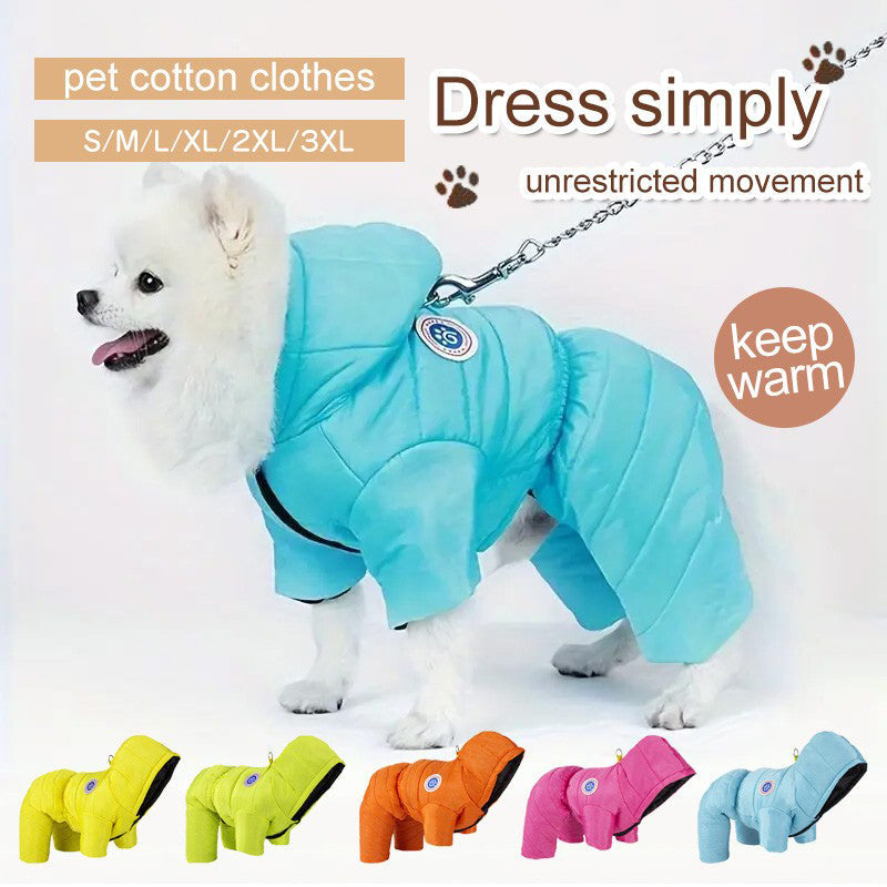 Dog Winter Coat Built-In Harness Fleece Lined Full Body Snowsuit Back Zipper