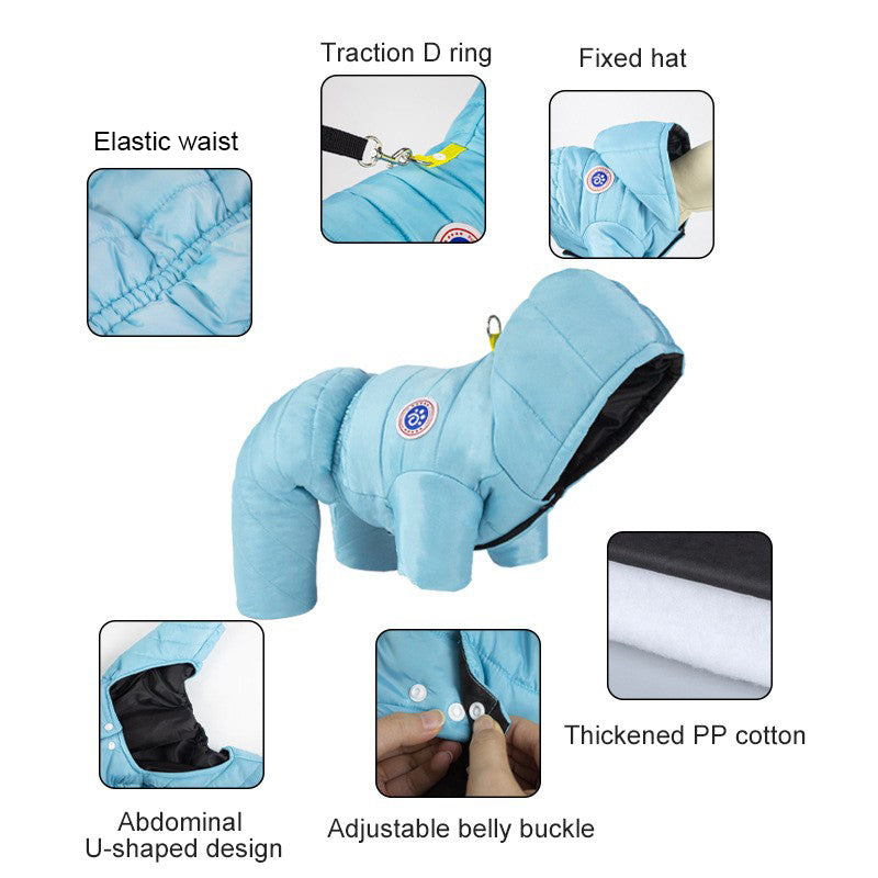 Dog Winter Coat Built-In Harness Fleece Lined Full Body Snowsuit Back Zipper - Image 7