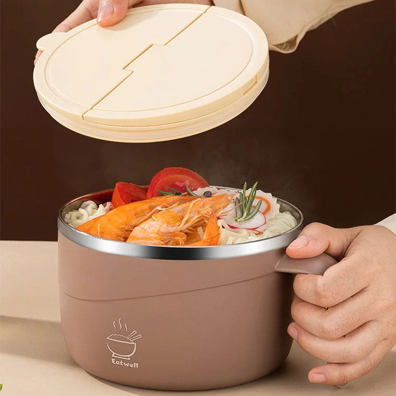 Stainless Steel Ramen Bowl Drain Lid Insulated Anti-Scald Handle 1200ml - Image 2