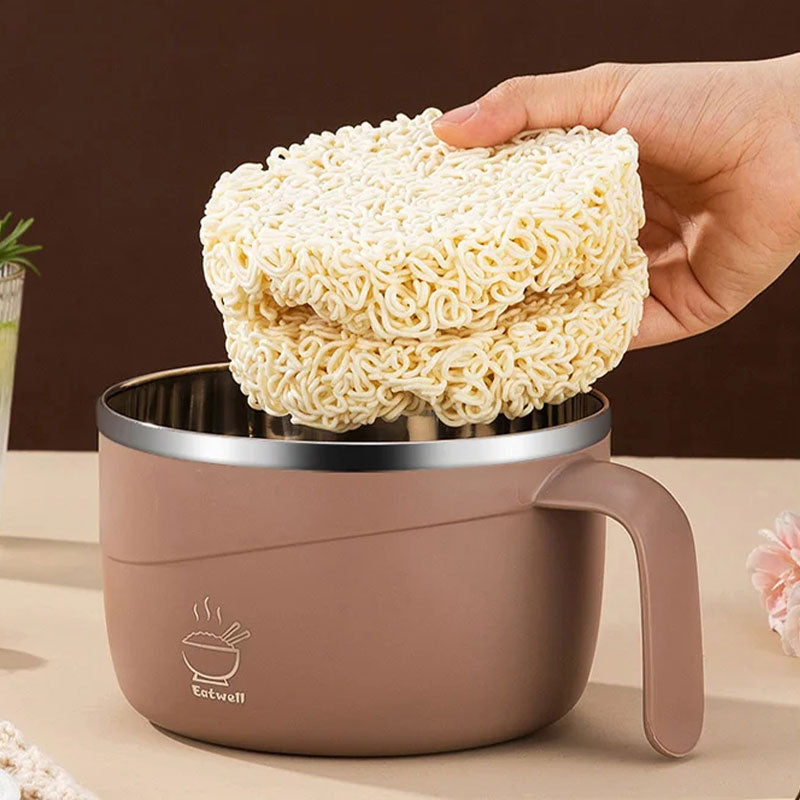 Stainless Steel Ramen Bowl Drain Lid Insulated Anti-Scald Handle 1200ml - Image 3