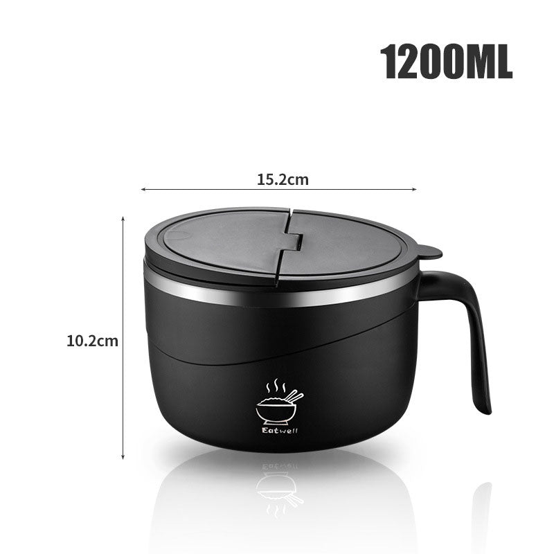 Stainless Steel Ramen Bowl Drain Lid Insulated Anti-Scald Handle 1200ml - Image 8