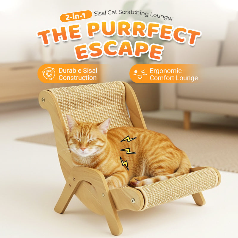 Cat Scratching Lounger Sisal 2-in-1 Scratcher Bed Space-Saving Wooden