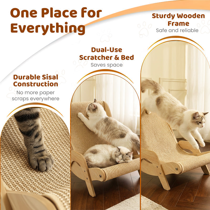 Cat Scratching Lounger Sisal 2-in-1 Scratcher Bed Space-Saving Wooden - Image 4