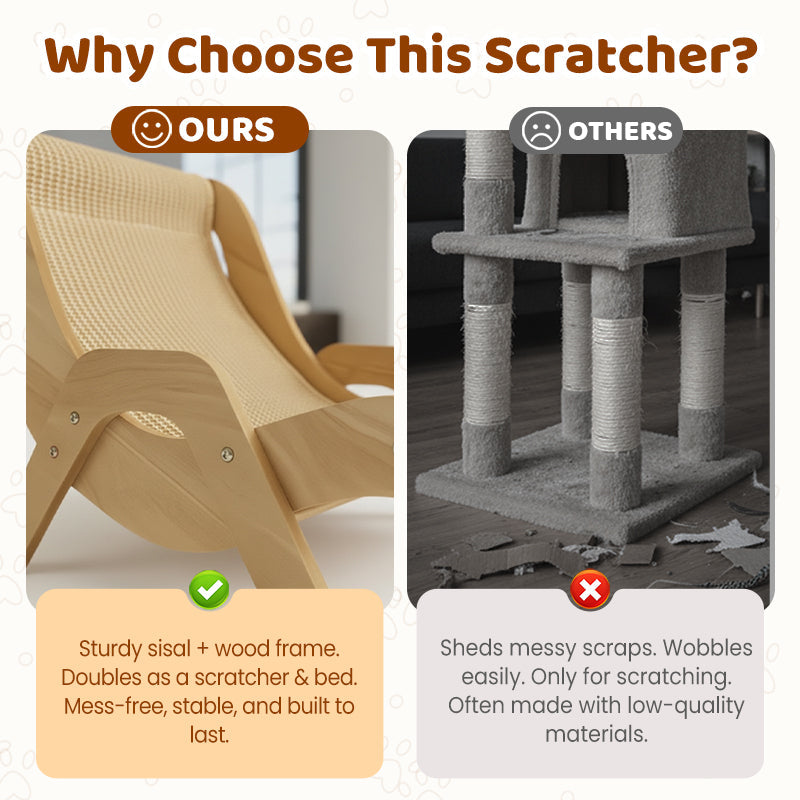 Cat Scratching Lounger Sisal 2-in-1 Scratcher Bed Space-Saving Wooden - Image 5