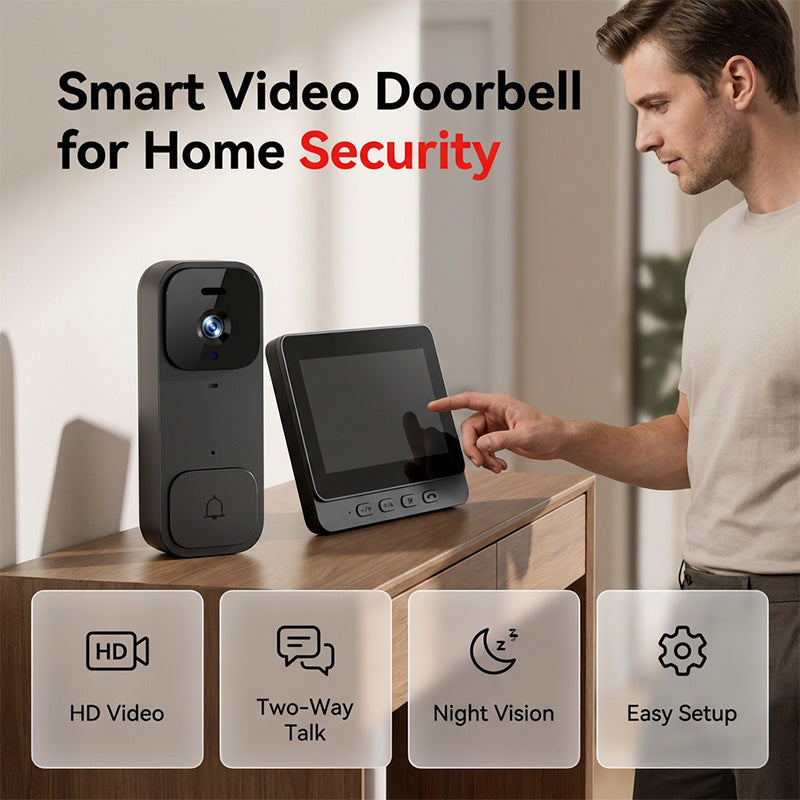 Smart Video Doorbell Camera 4.3" Monitor Two-Way Audio Night Vision
