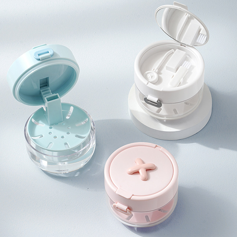 3-in-1 Retainer Case Leak Proof Soaking Box Mirror Brush Travel