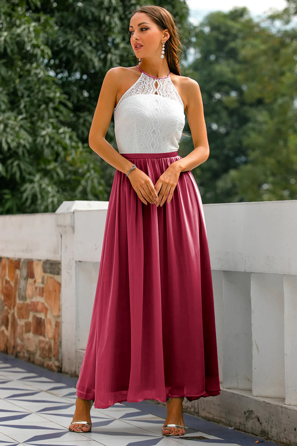 Women's Sleek Maxi Long Halter Wedding Guest Dress