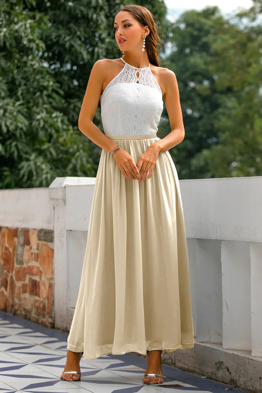 Women's Sleek Maxi Long Halter Wedding Guest Dress