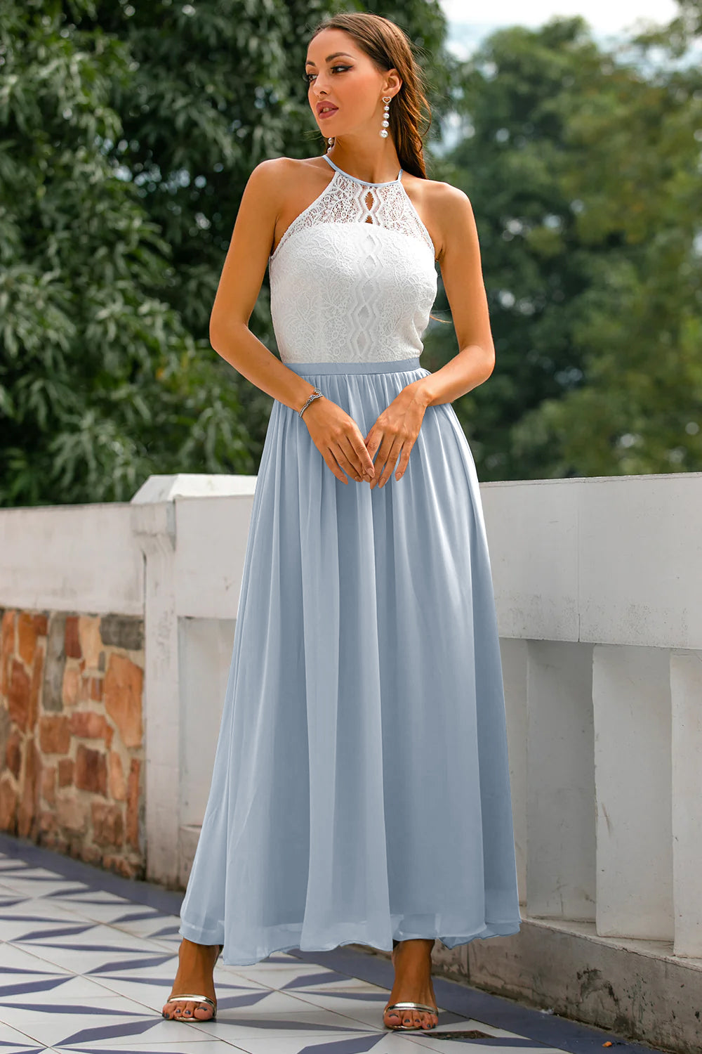 Women's Sleek Maxi Long Halter Wedding Guest Dress