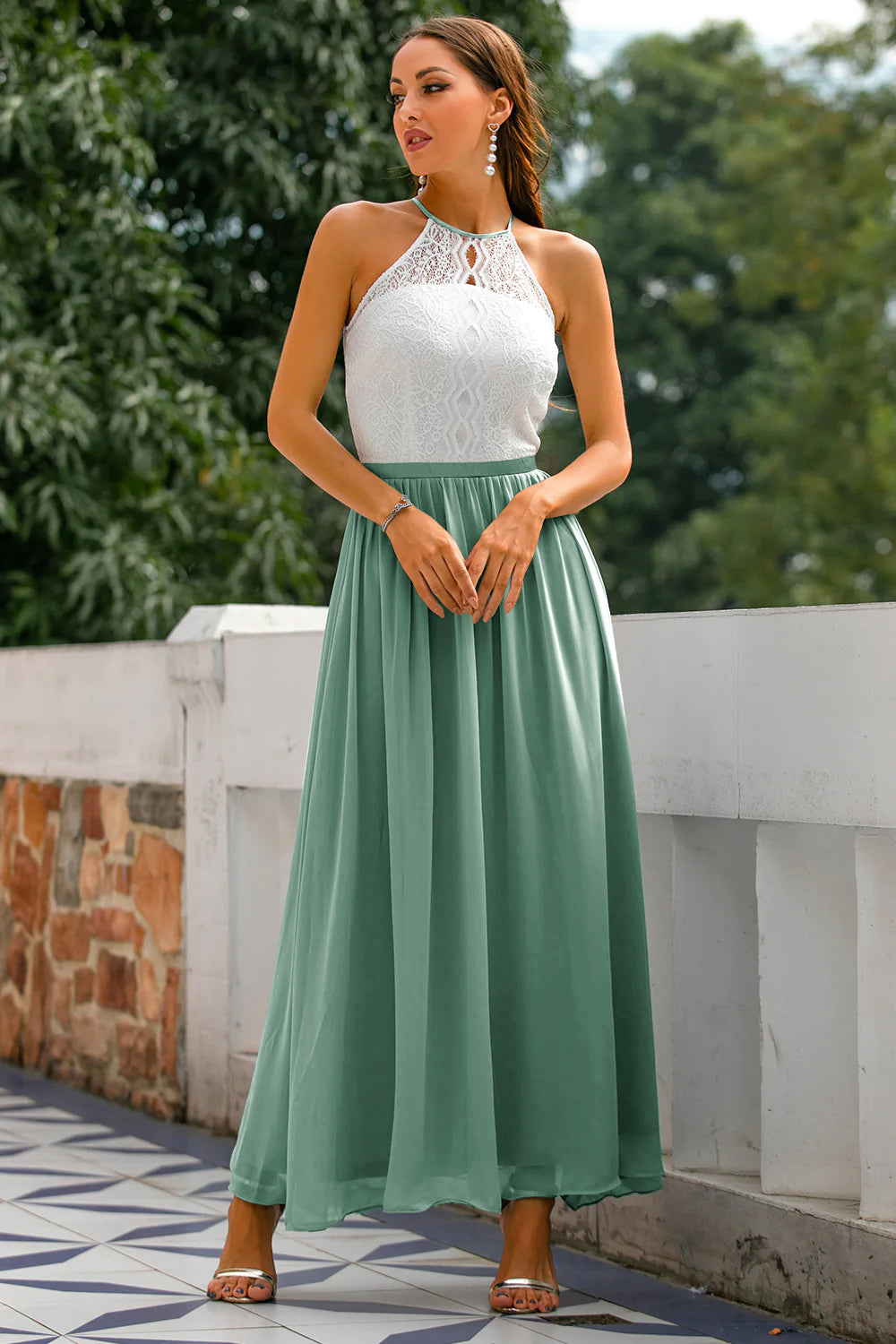 Women's Sleek Maxi Long Halter Wedding Guest Dress