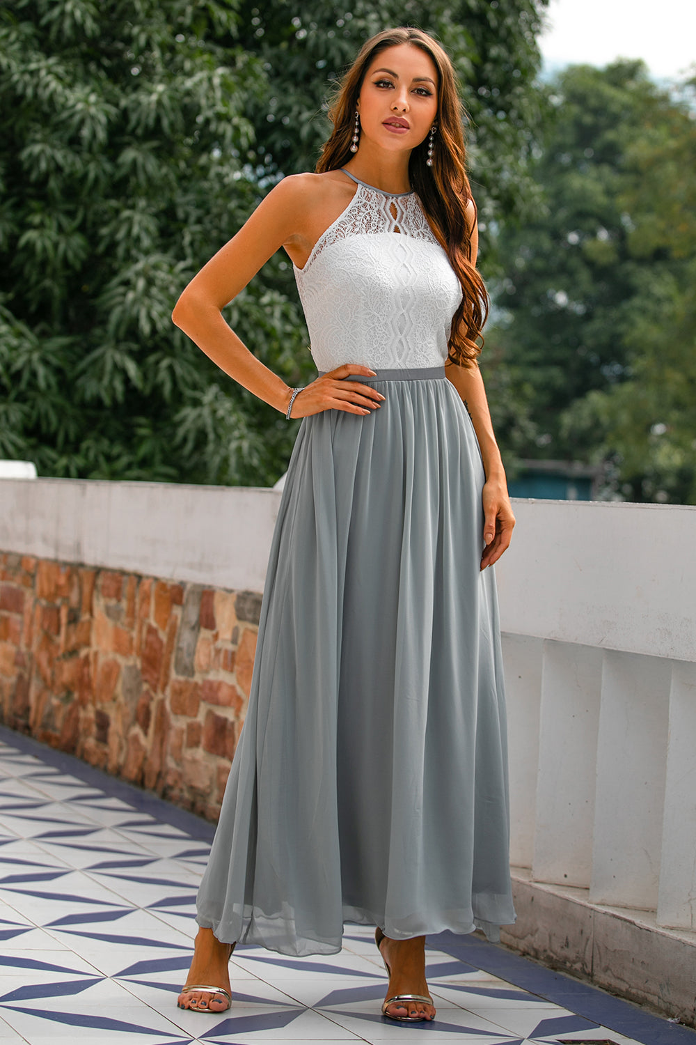 Women's Sleek Maxi Long Halter Wedding Guest Dress