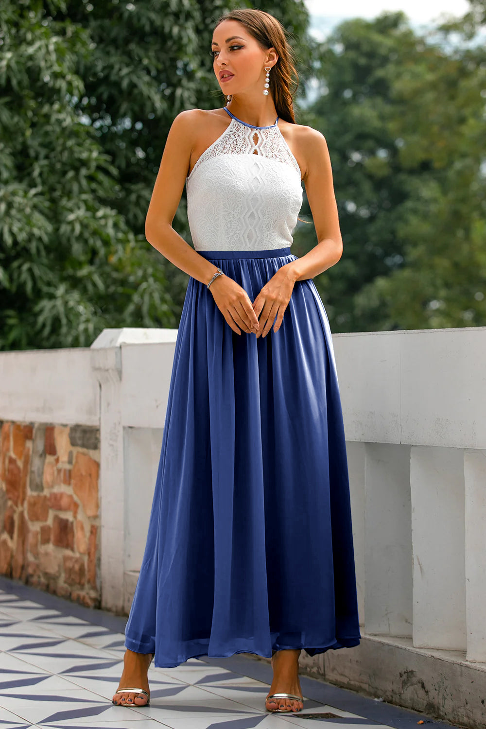 Women's Sleek Maxi Long Halter Wedding Guest Dress