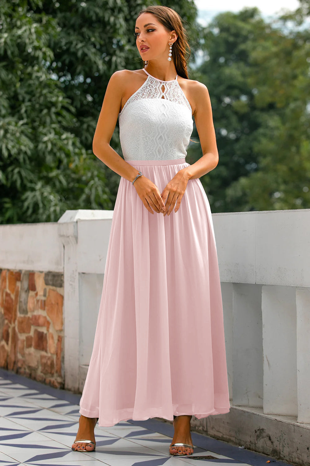 Women's Sleek Maxi Long Halter Wedding Guest Dress