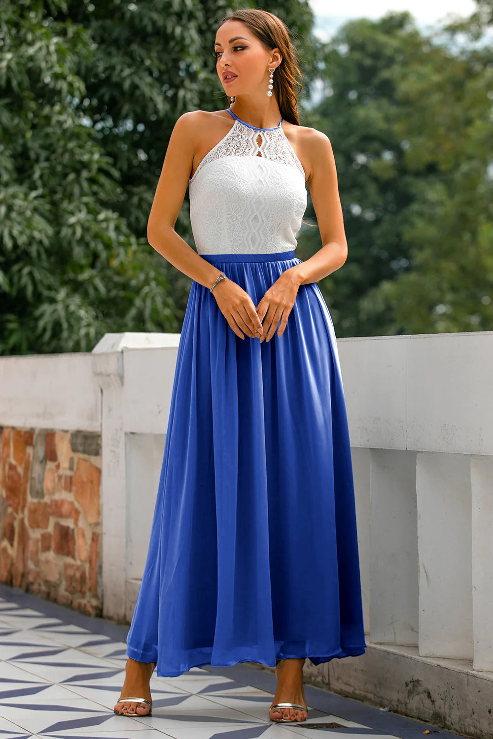 Women's Sleek Maxi Long Halter Wedding Guest Dress