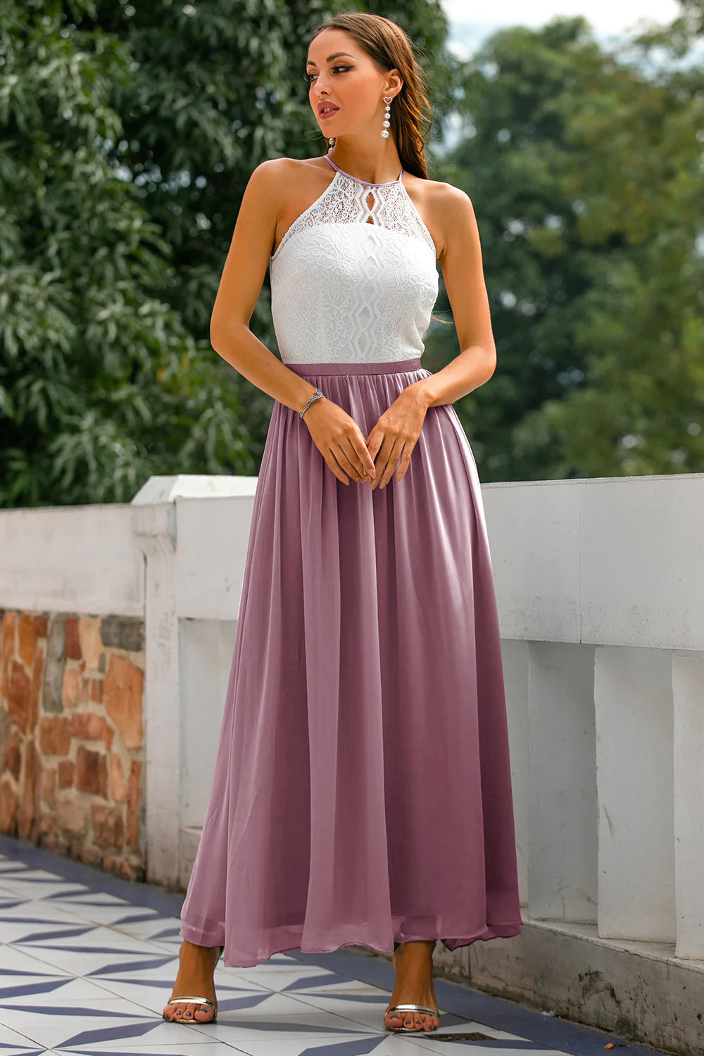 Women's Sleek Maxi Long Halter Wedding Guest Dress