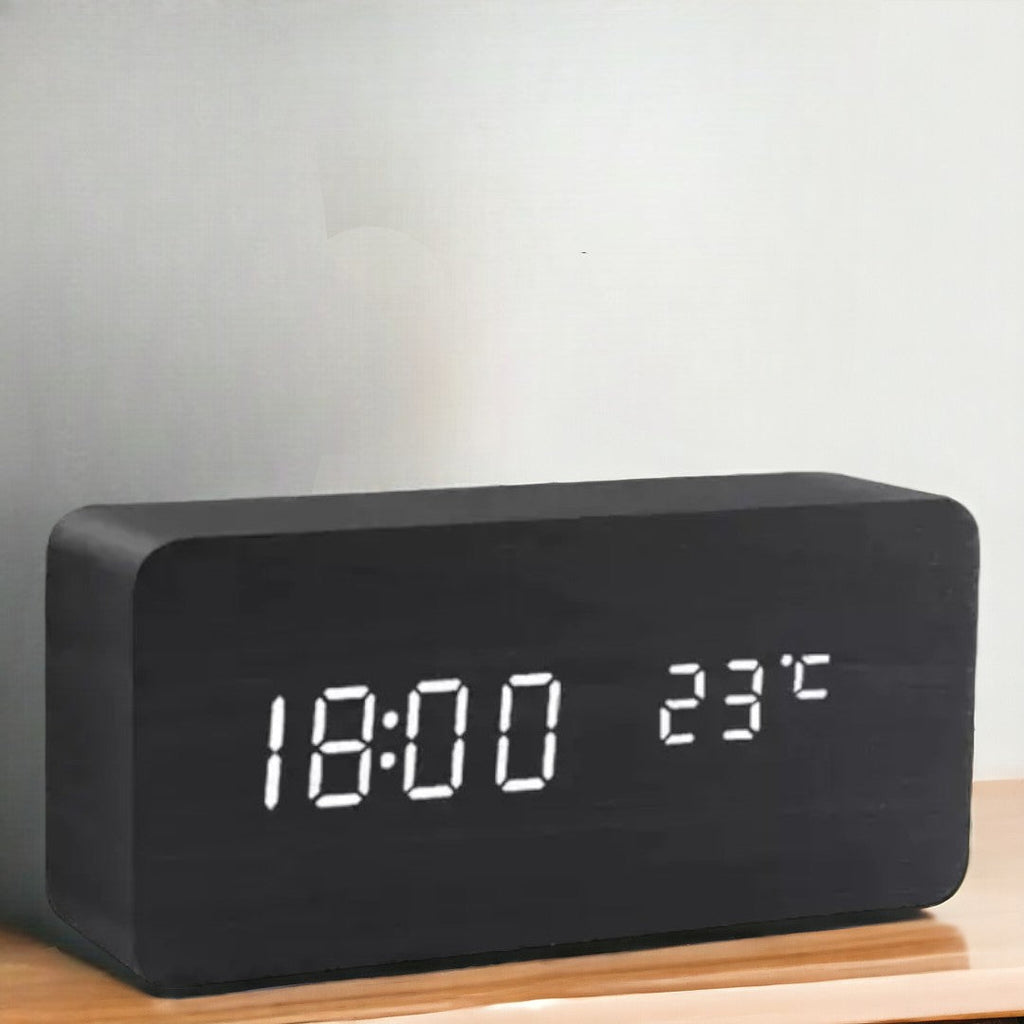 Digital Alarm Clock LED Wood Voice Control Temperature Display Bedside - Image 2