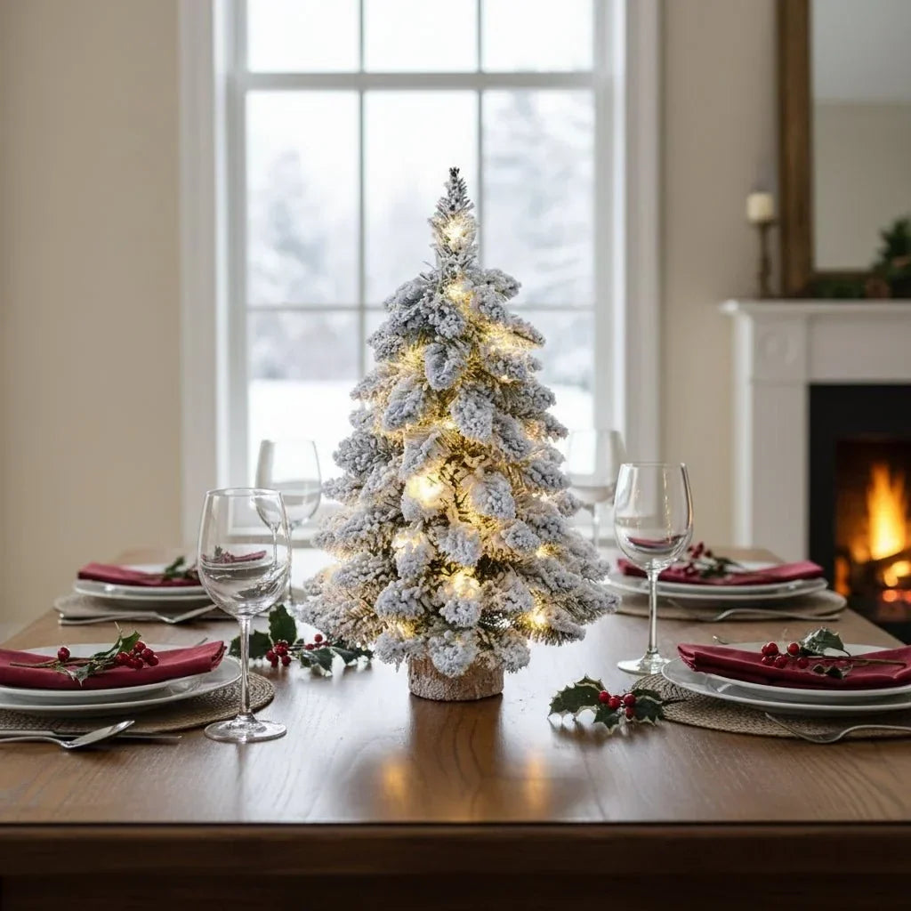 Flocked Artificial Tabletop Christmas Tree Warm White LED Lights - Image 2