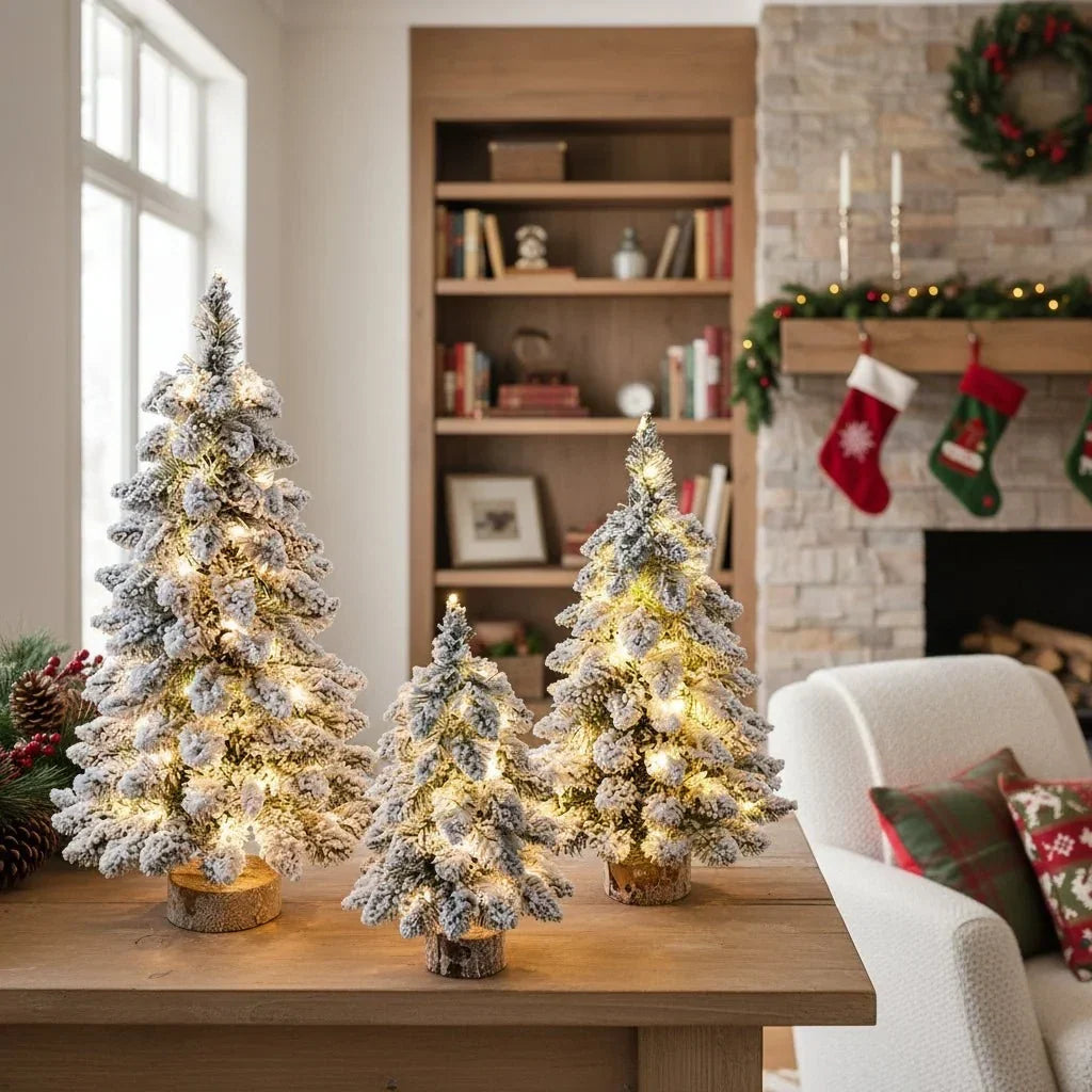 Flocked Artificial Tabletop Christmas Tree Warm White LED Lights - Image 3