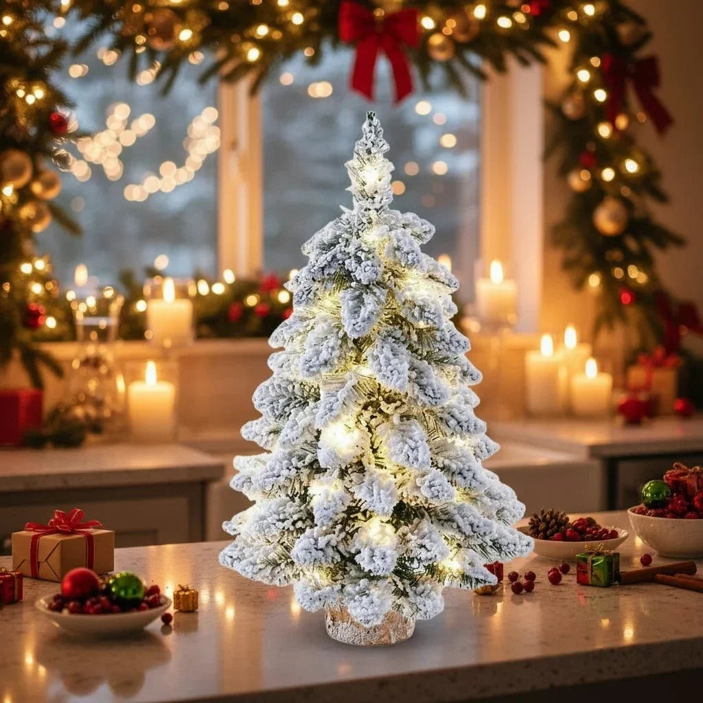 Flocked Artificial Tabletop Christmas Tree Warm White LED Lights - Image 4