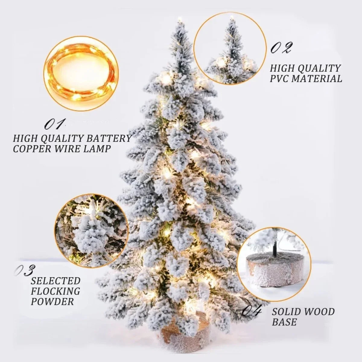 Flocked Artificial Tabletop Christmas Tree Warm White LED Lights - Image 7
