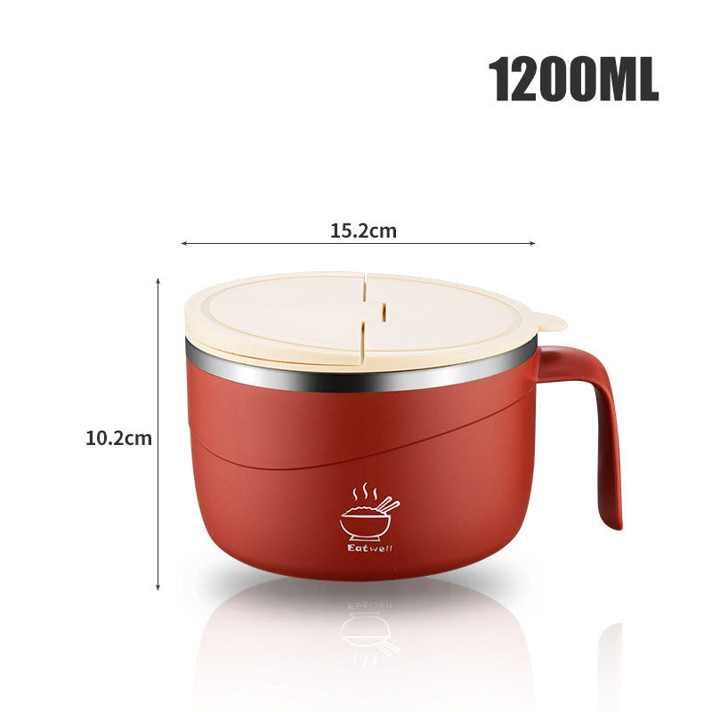Stainless Steel Ramen Bowl Drain Lid Insulated Anti-Scald Handle 1200ml — product view 9