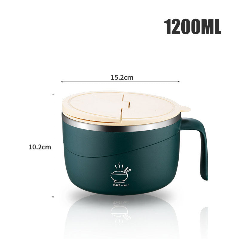 Stainless Steel Ramen Bowl Drain Lid Insulated Anti-Scald Handle 1200ml — product view 10