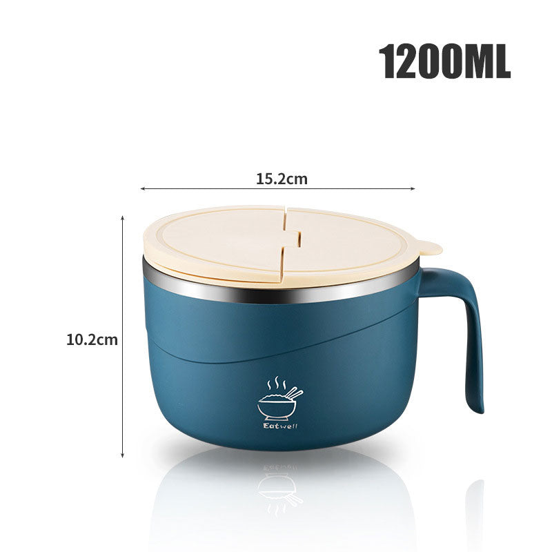Stainless Steel Ramen Bowl Drain Lid Insulated Anti-Scald Handle 1200ml — product view 11