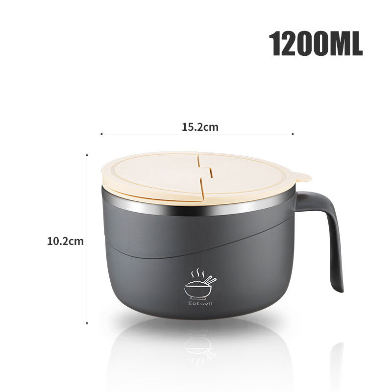 Stainless Steel Ramen Bowl Drain Lid Insulated Anti-Scald Handle 1200ml — product view 12