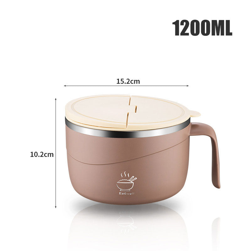 Stainless Steel Ramen Bowl Drain Lid Insulated Anti-Scald Handle 1200ml — product view 13