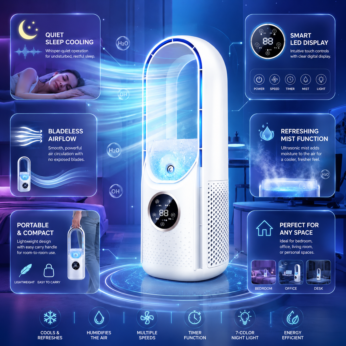 Portable Air Conditioner Quiet Compact Mini Bladeless Cooling — product view 4