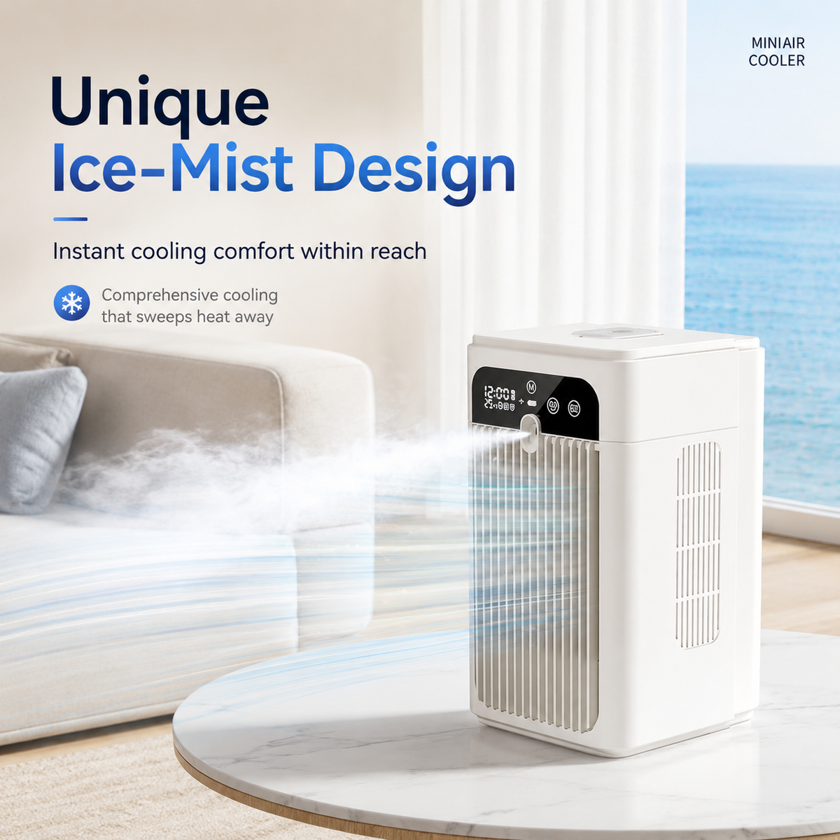 Mini Desktop Air Cooler Fan - Portable Mist Cooling Fan with 370mL Water Tank & Touch Display — product view 9