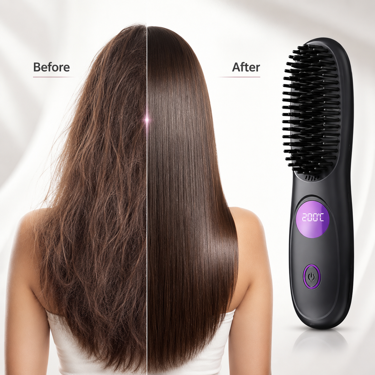 Cordless Hair Straightener Brush with LED Display — product view 2
