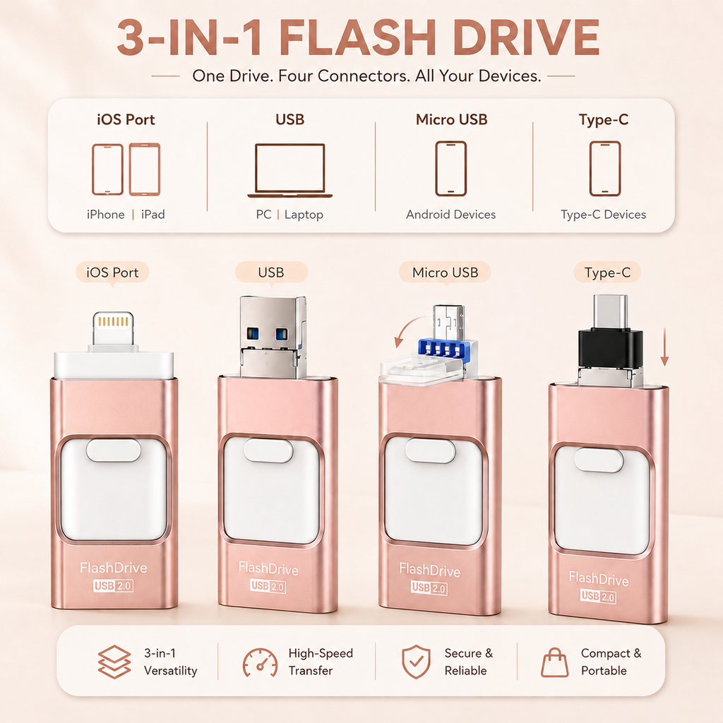 32GB 3-in-1 USB Flash Drive for All Devices — product view 7