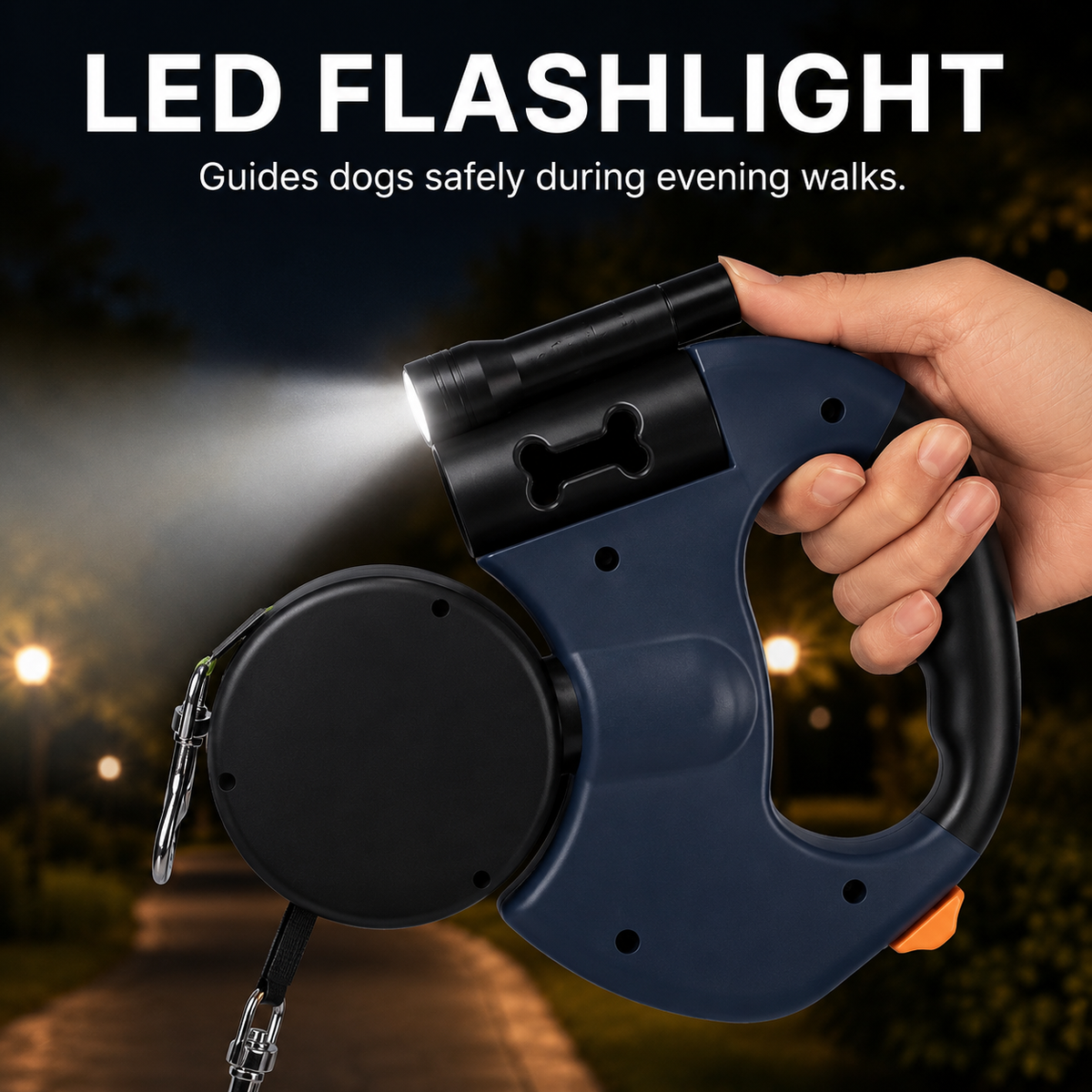 10FT Dual Retractable Dog Leash with Flashlight — product view 3