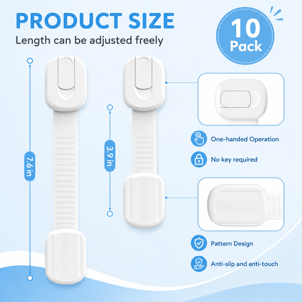 10-Pack Baby Proof Cabinet Locks with Adhesive Straps — product view 4