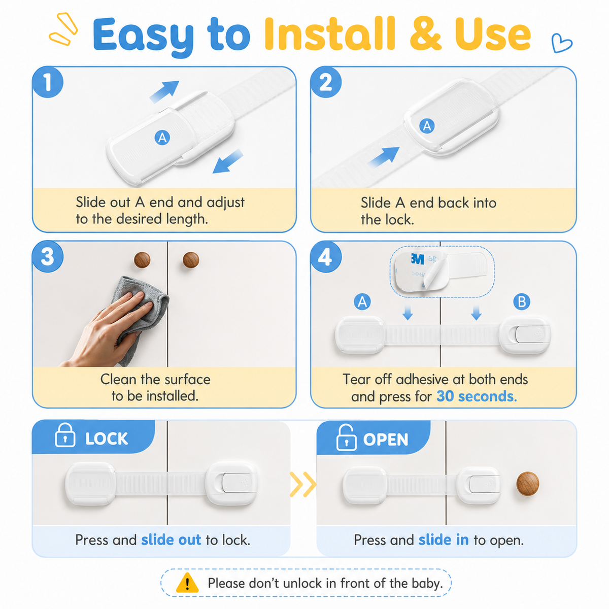 10-Pack Baby Proof Cabinet Locks with Adhesive Straps — product view 6
