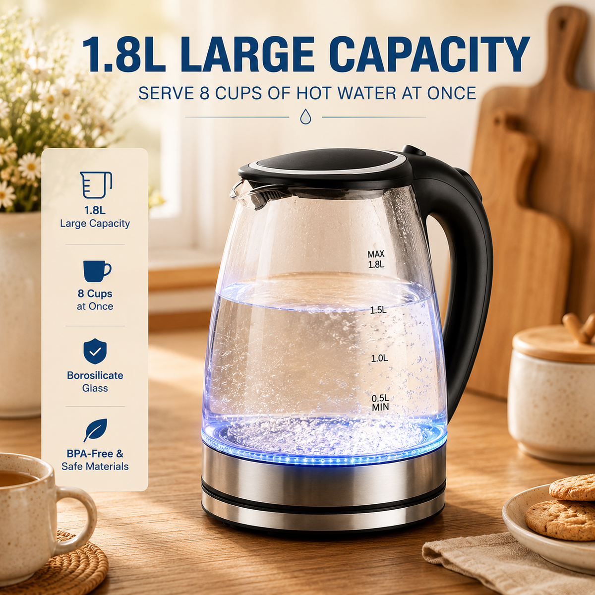 1.8L Electric Glass Kettle with LED Illumination — product view 4